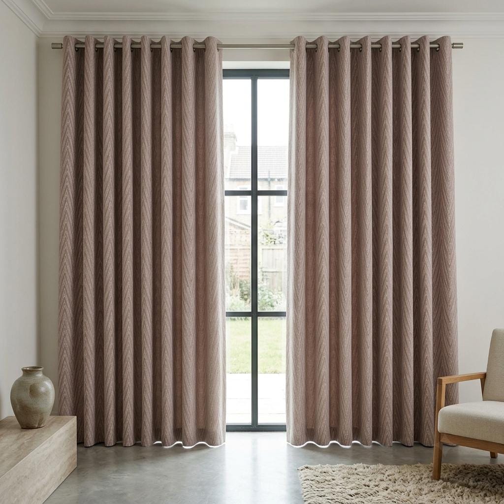 Blush Pink Pure Linen Jacquard Curtains, Ivory Chevron Geometric Drapes, Custom Blackout or Light Filtering — image 5