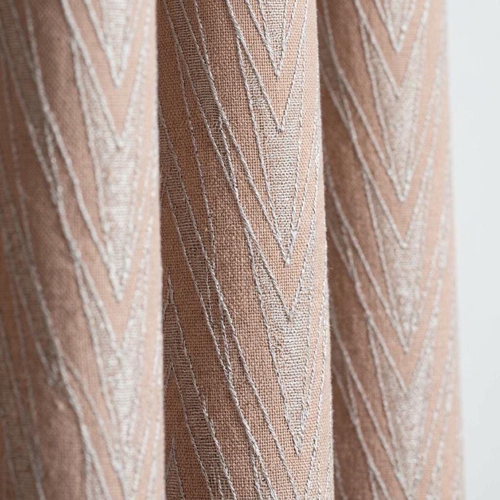 Blush Pink Pure Linen Jacquard Curtains, Ivory Chevron Geometric Drapes, Custom Blackout or Light Filtering — image 6