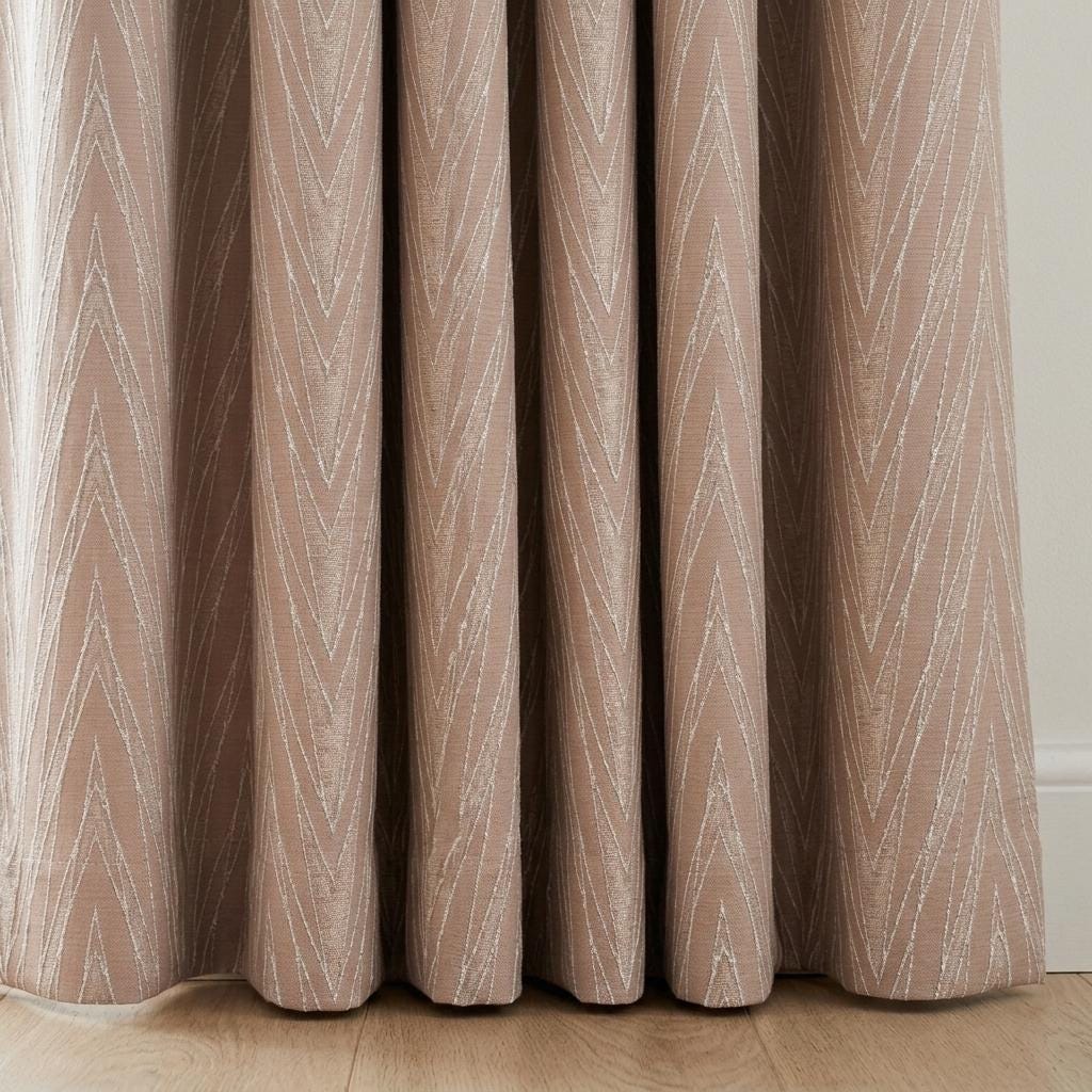 Blush Pink Pure Linen Jacquard Curtains, Ivory Chevron Geometric Drapes, Custom Blackout or Light Filtering — image 4