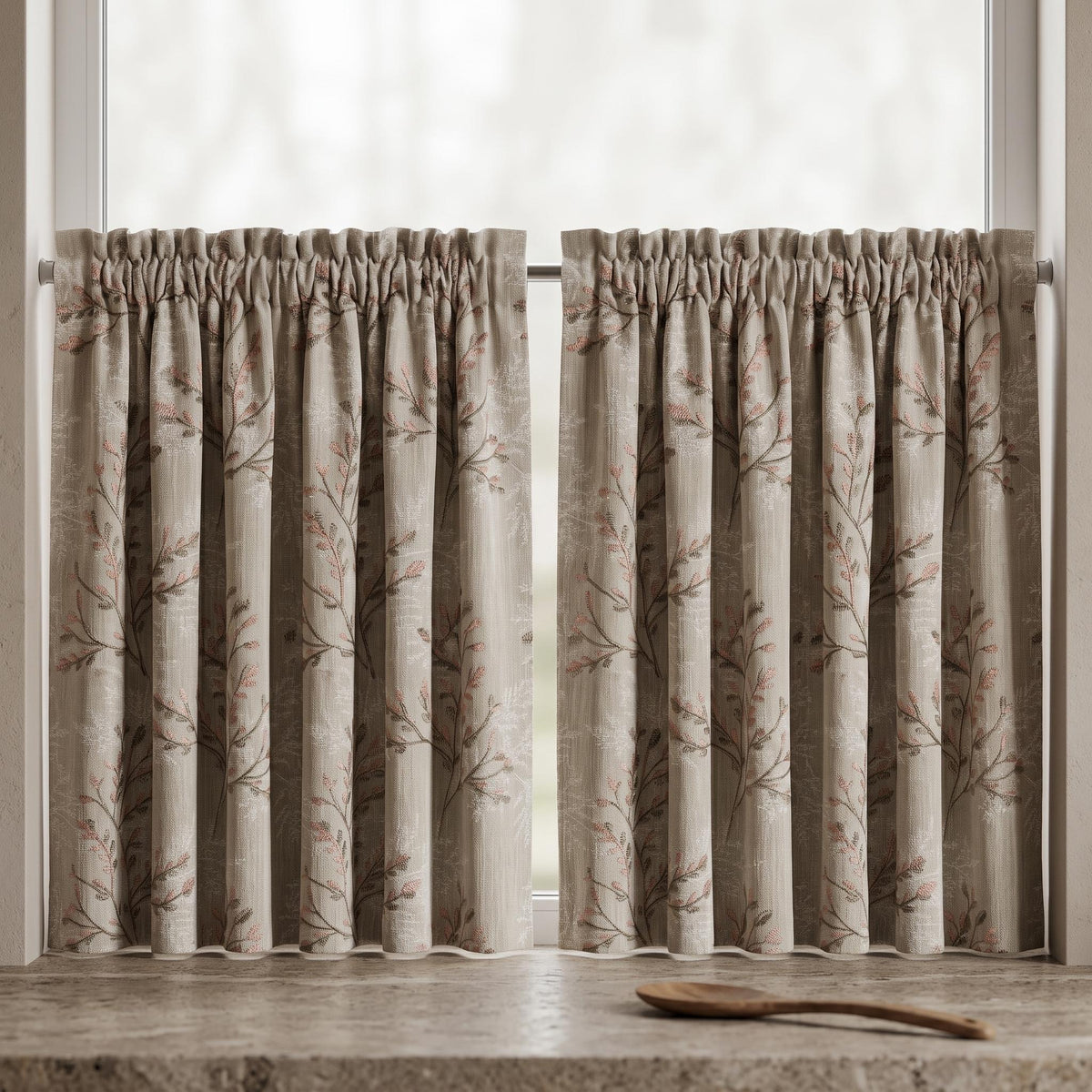 Greige Ivory Pure Linen Curtains, Blush Pink Taupe Embroidered Botanical Farmhouse Drapes, Custom Blackout or Light Filtering Panels — image 8