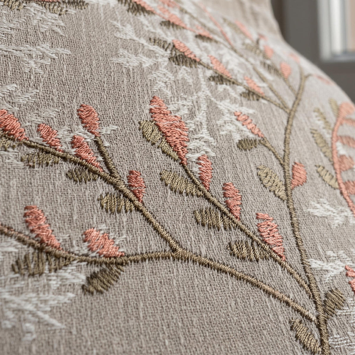Greige Ivory Pure Linen Curtains, Blush Pink Taupe Embroidered Botanical Farmhouse Drapes, Custom Blackout or Light Filtering Panels — image 9