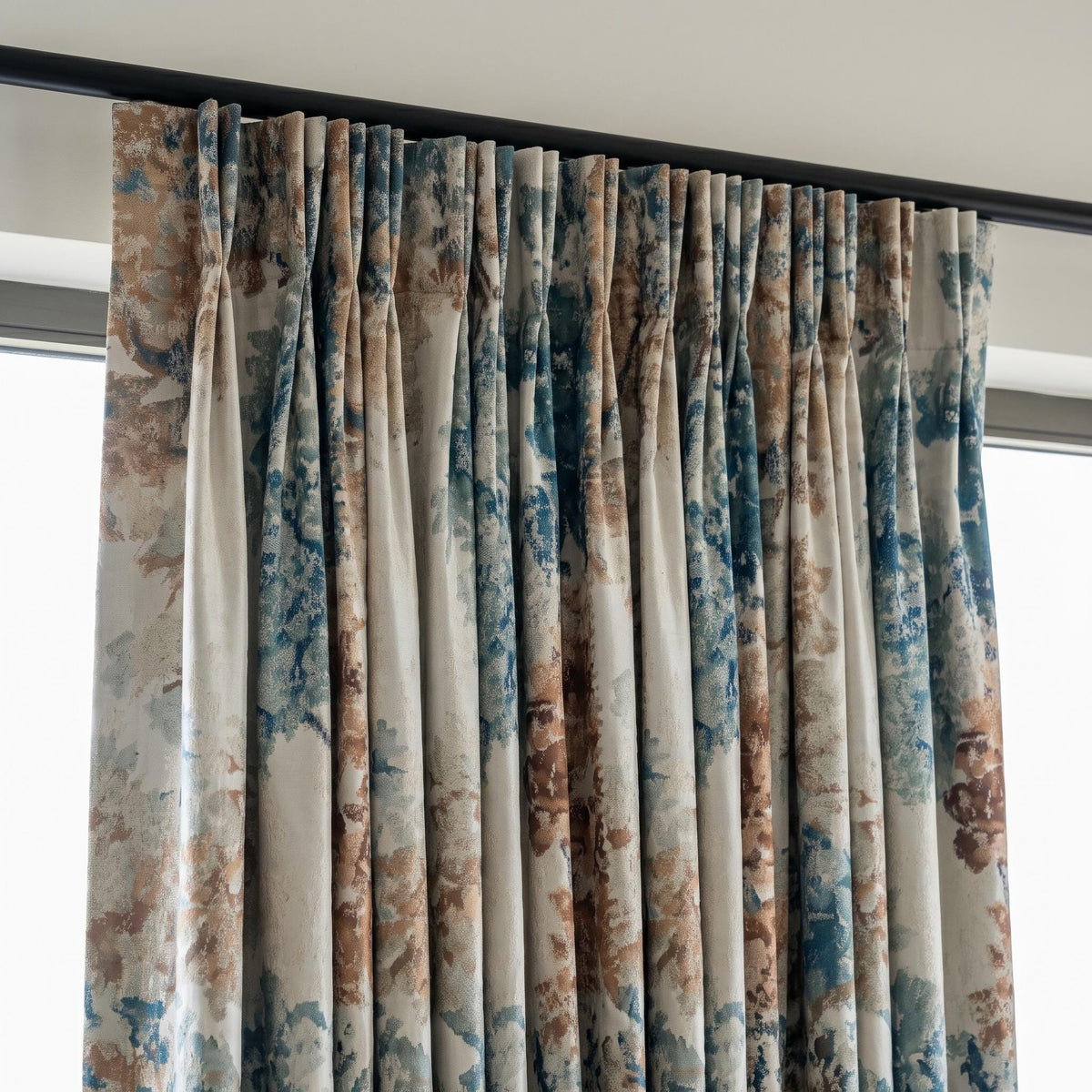 Ivory Teal Blue Silk Jacquard Curtains, Taupe Abstract Botanical Drapes, Custom Blackout or Light Filtering Panels — image 8