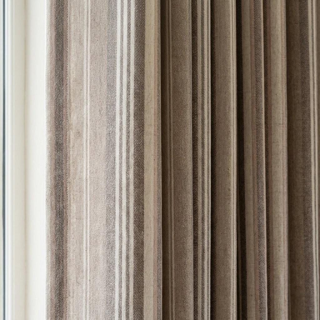 Taupe Beige Ivory Pure Linen Curtains, Printed Herringbone Ticking Stripe Farmhouse Drapes, Custom Blackout or Light Filtering Panels — image 1