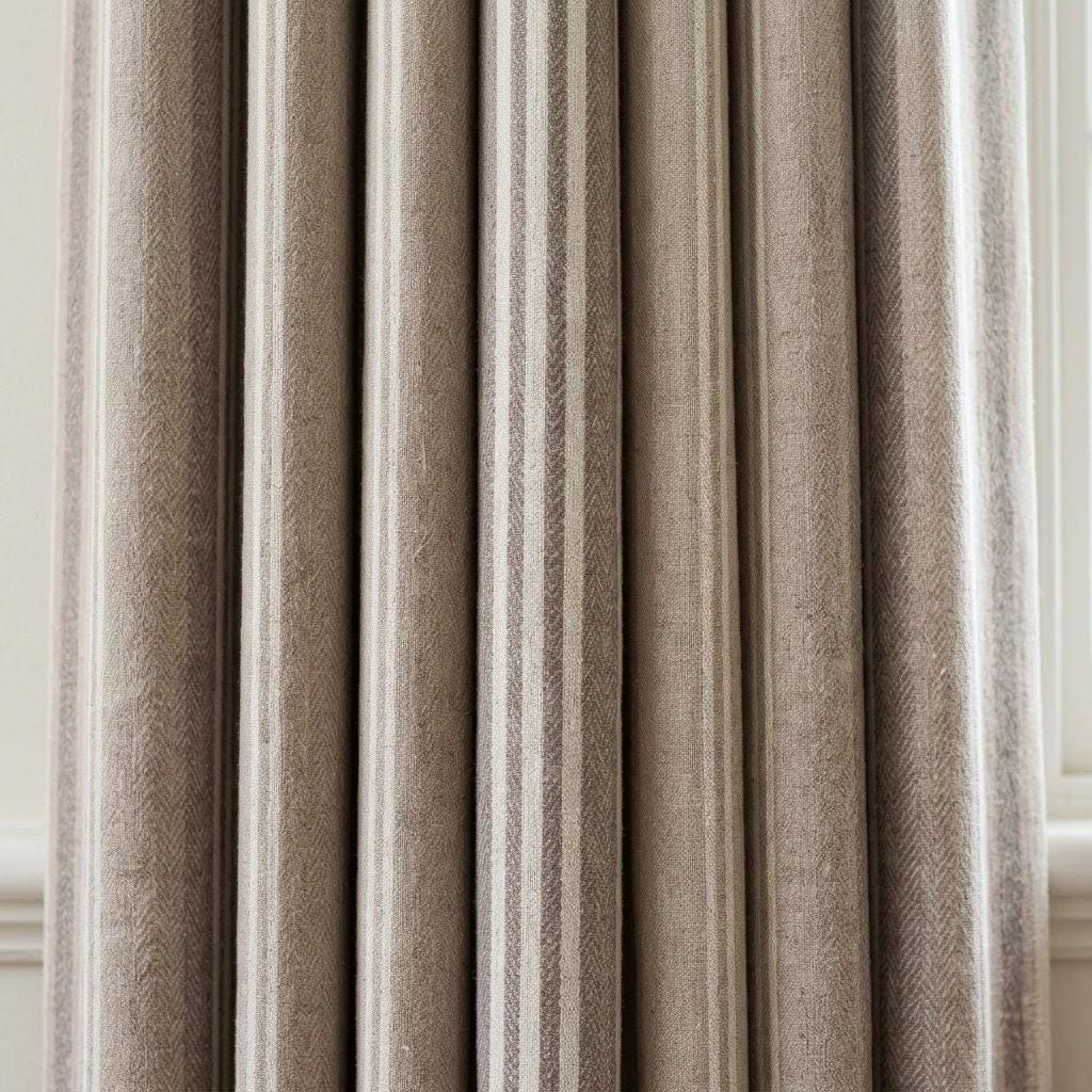 Taupe Beige Ivory Pure Linen Curtains, Printed Herringbone Ticking Stripe Farmhouse Drapes, Custom Blackout or Light Filtering Panels — image 9