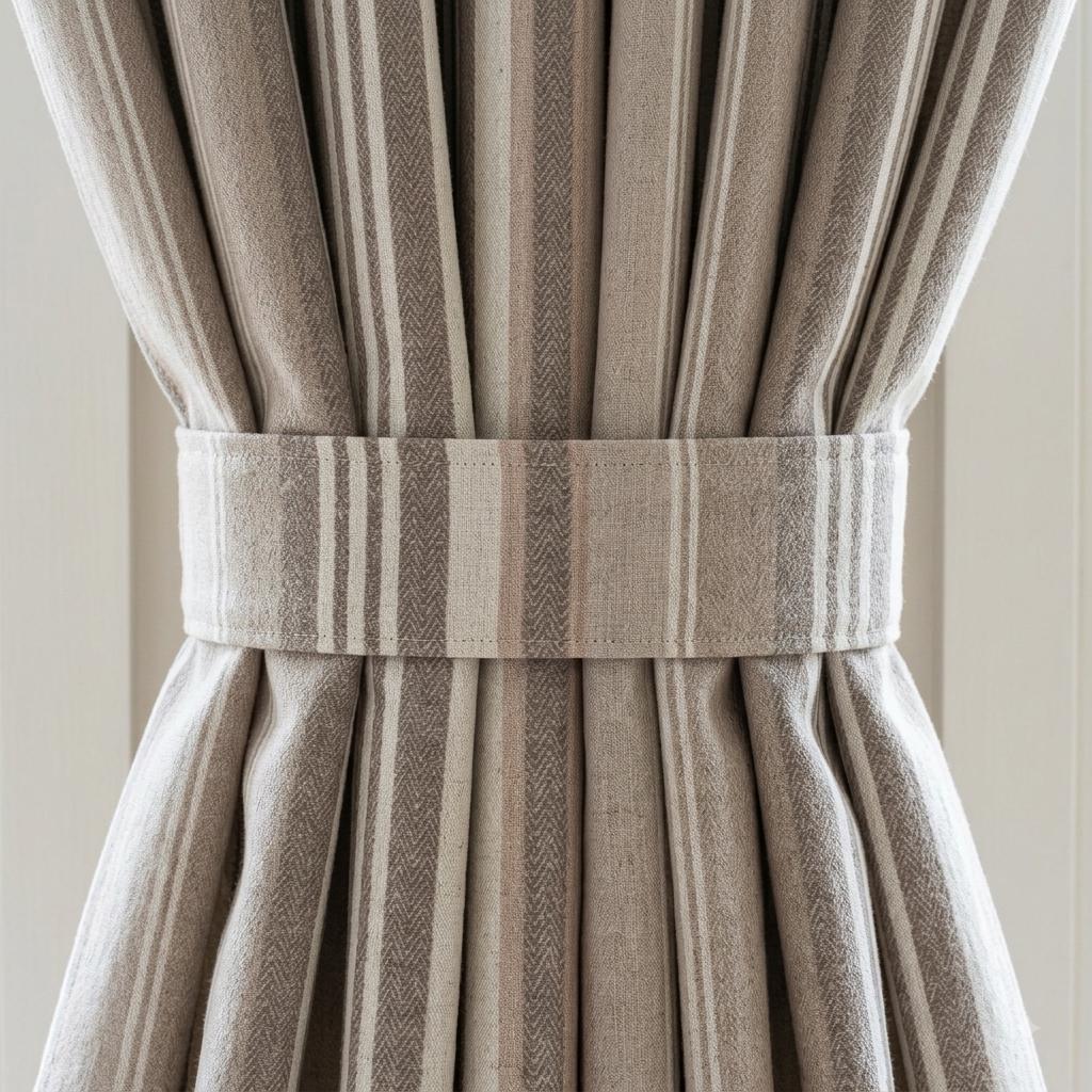 Taupe Beige Ivory Pure Linen Curtains, Printed Herringbone Ticking Stripe Farmhouse Drapes, Custom Blackout or Light Filtering Panels — image 2
