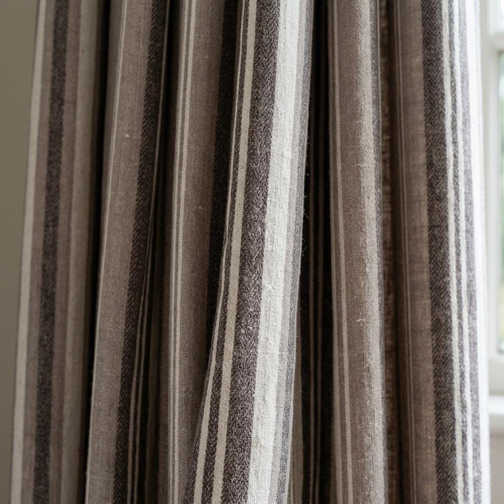 Charcoal Brown Taupe Pure Linen Curtains, Ivory Printed Herringbone Ticking Stripe Farmhouse Drapes, Custom Blackout or Light Filtering — image 9