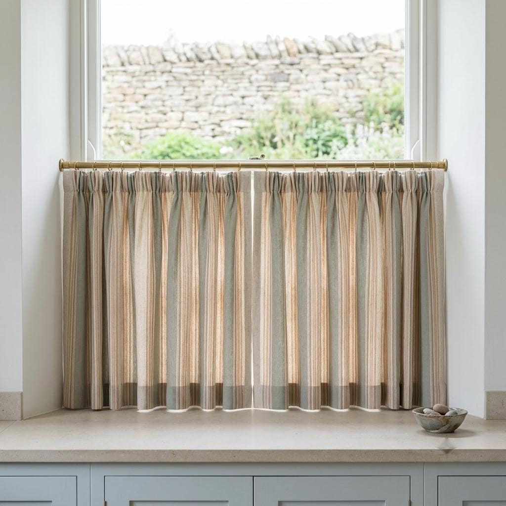 Sage Green Natural Linen Oatmeal Pure Linen Farmhouse Stripe Curtains, Tan Pinstripe Drapes, Custom Blackout or Light Filtering — image 6