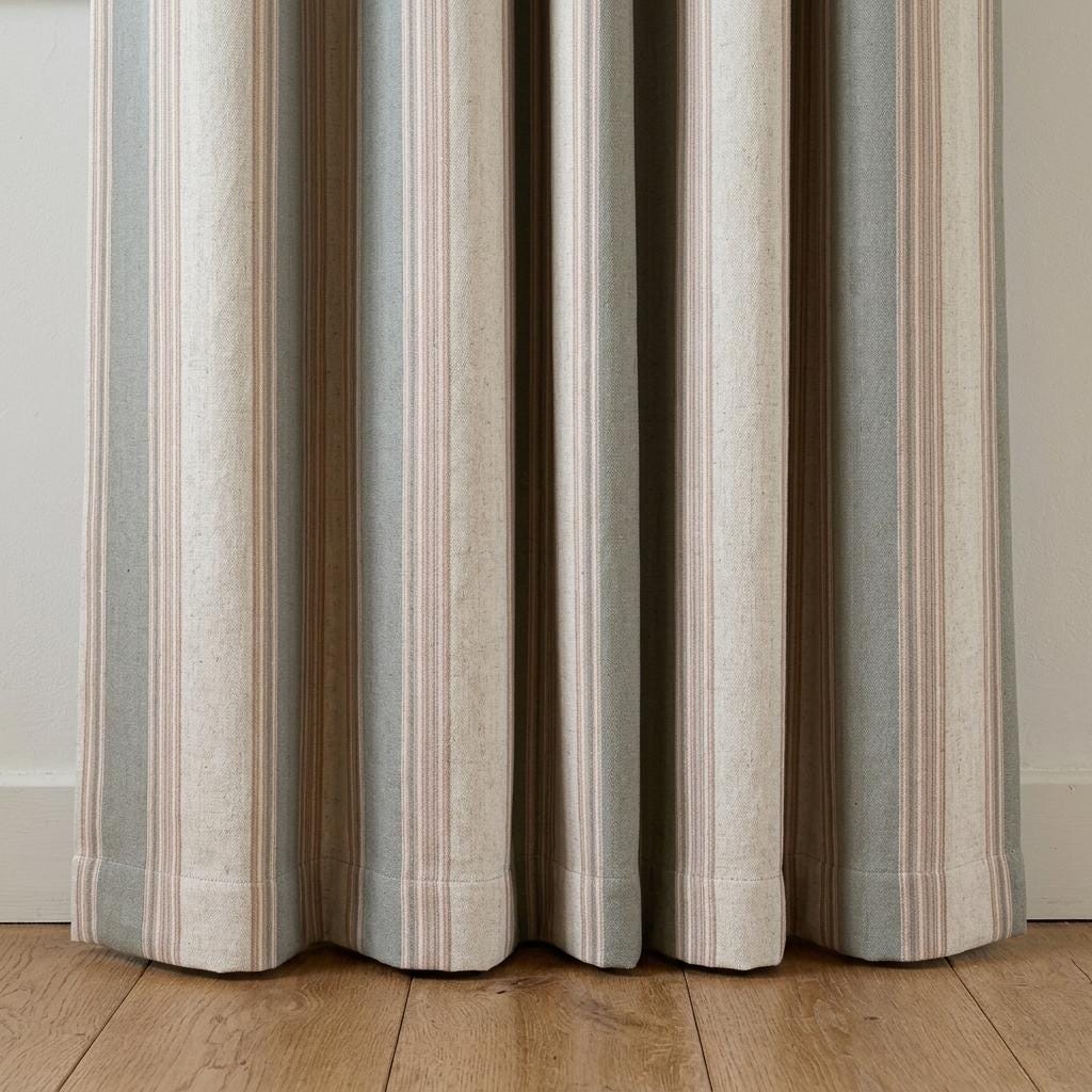 Sage Green Natural Linen Oatmeal Pure Linen Farmhouse Stripe Curtains, Tan Pinstripe Drapes, Custom Blackout or Light Filtering — image 3