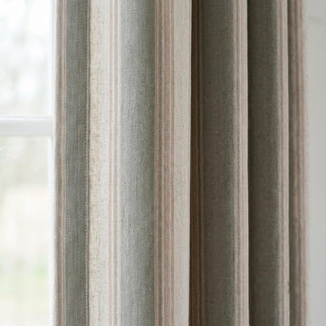 Sage Green Natural Linen Oatmeal Pure Linen Farmhouse Stripe Curtains, Tan Pinstripe Drapes, Custom Blackout or Light Filtering — image 1