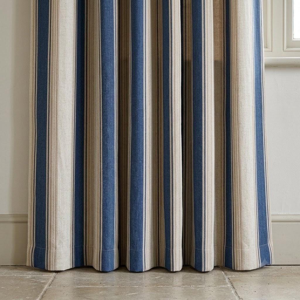 Navy Stripe Linen Curtains: Organic Fabric - Light-Filtering or Blackout — image 4