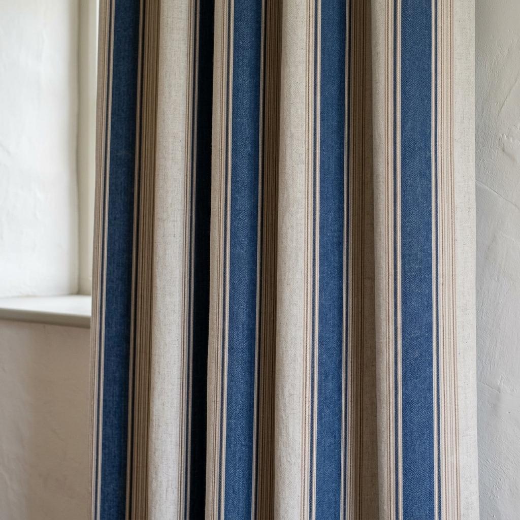 Navy Stripe Linen Curtains: Organic Fabric - Light-Filtering or Blackout — image 8