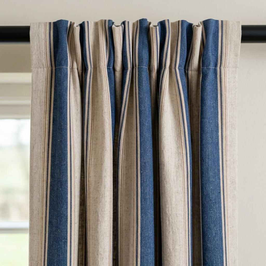 Navy Stripe Linen Curtains: Organic Fabric - Light-Filtering or Blackout — image 9