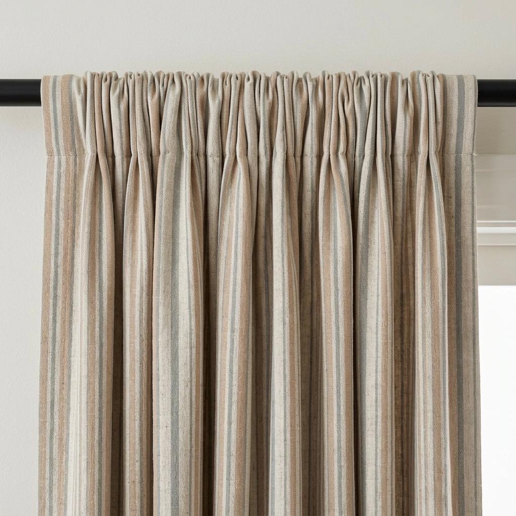 Ivory Sage Green Beige Pure Linen Curtains, Printed Ticking Stripe Farmhouse Drapes, Custom Blackout or Light Filtering Panels — image 8