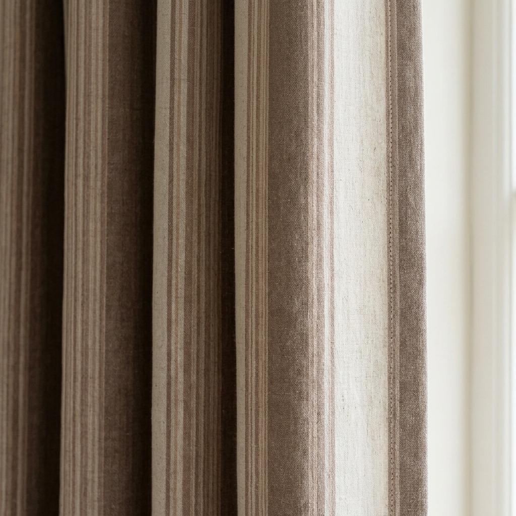 Taupe Brown Pure Linen Farmhouse Stripe Curtains, Ivory Blush Pinstripe Drapes, Custom Blackout or Light Filtering — image 1