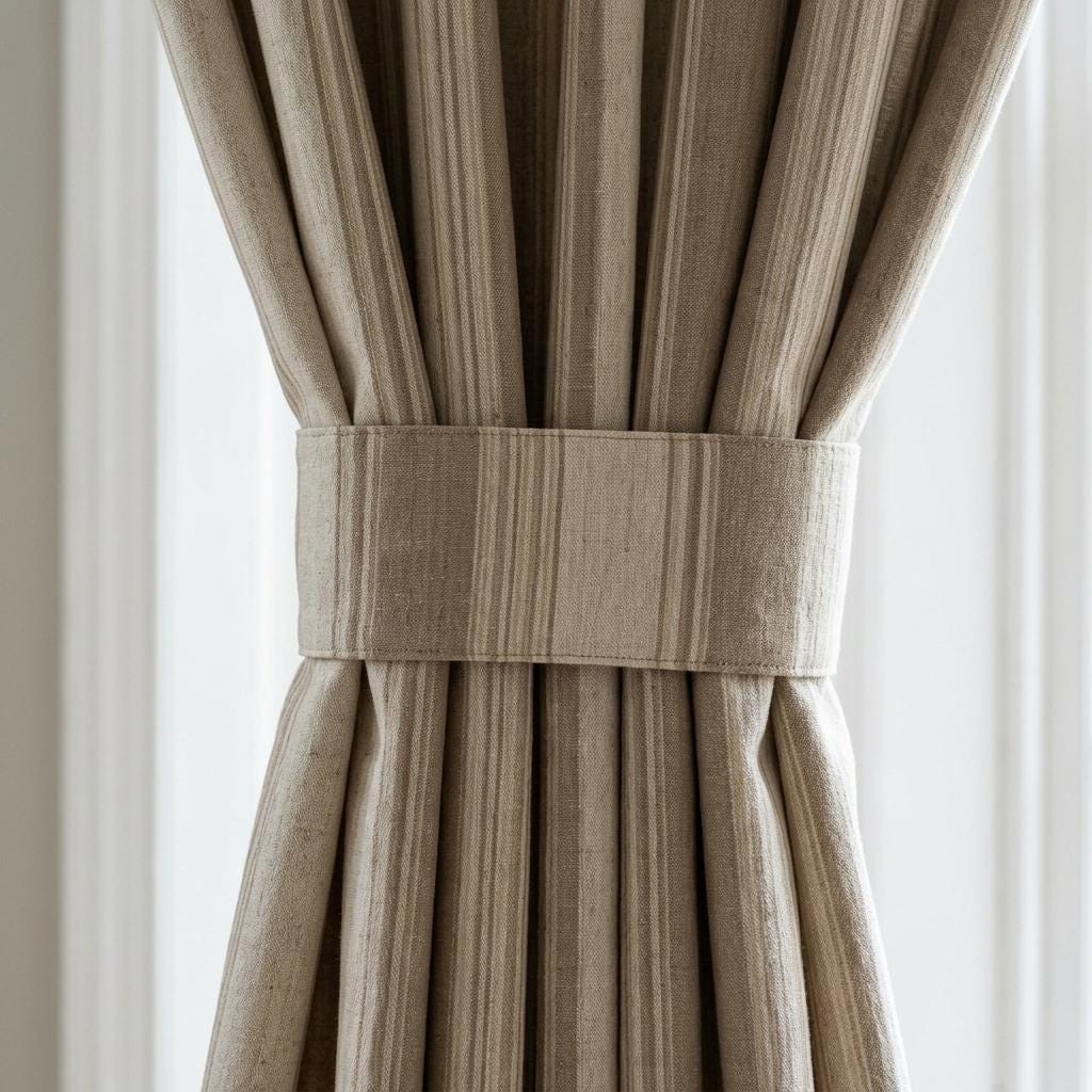 Taupe Beige Pure Linen Farmhouse Stripe Curtains, Cream Ticking Drapes, Custom Blackout or Light Filtering — image 1