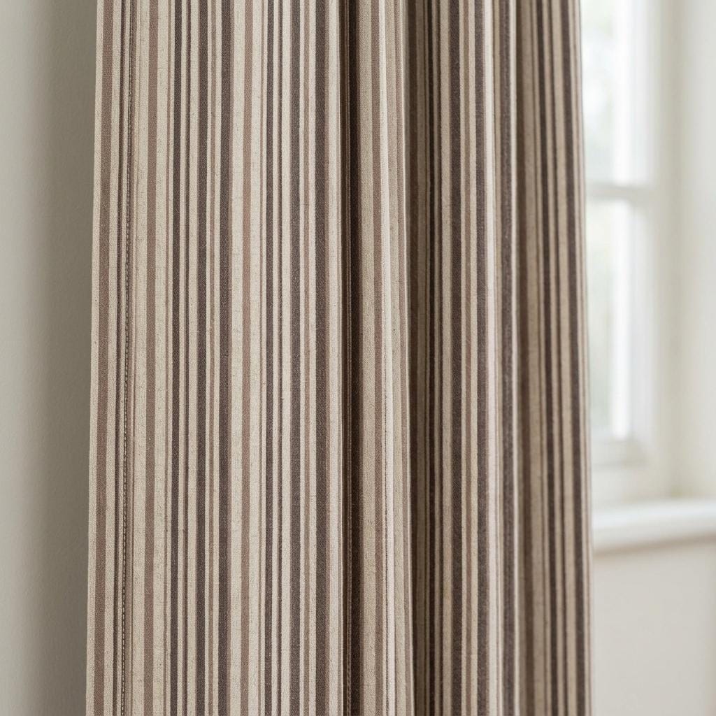 Chocolate Brown Cream Pure Linen Farmhouse Stripe Curtains, Ticking Drapes, Custom Blackout or Light Filtering — image 8