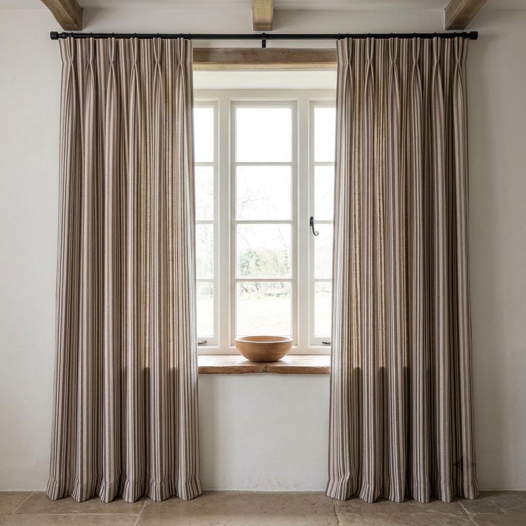 Chocolate Brown Cream Pure Linen Farmhouse Stripe Curtains, Ticking Drapes, Custom Blackout or Light Filtering — image 10