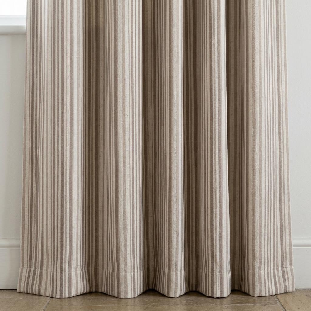 Brown Taupe Pure Linen Farmhouse Stripe Curtains, Cream Ticking Drapes, Custom Blackout or Light Filtering — image 3
