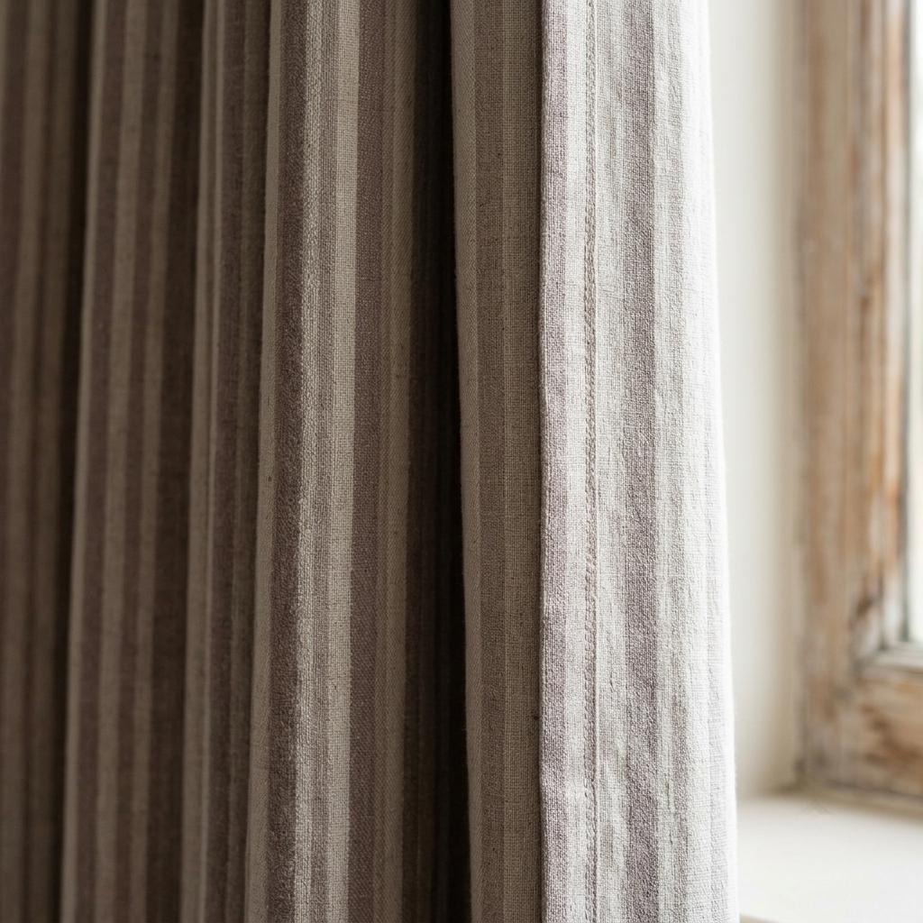 Brown Taupe Pure Linen Farmhouse Stripe Curtains, Cream Ticking Drapes, Custom Blackout or Light Filtering — image 8