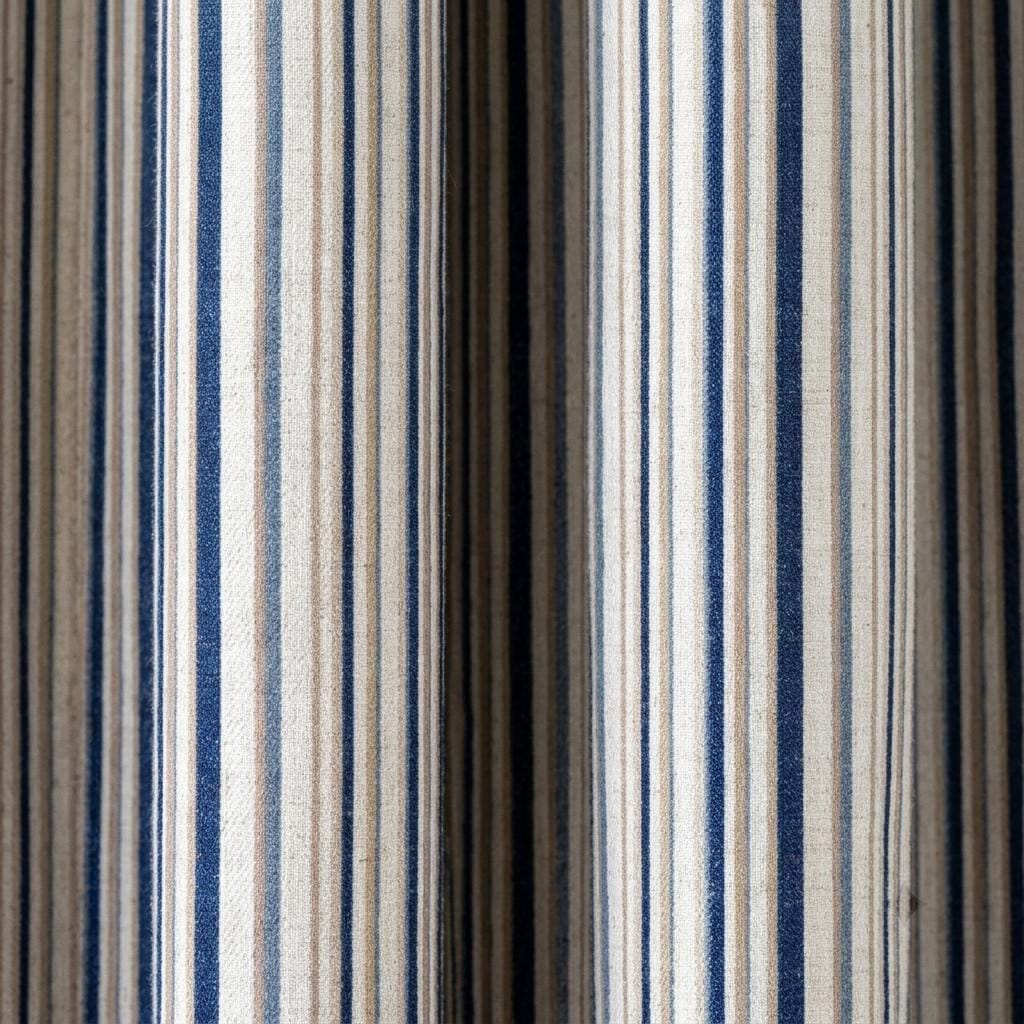 Navy Blue Pure Linen Stripe Curtains, Beige Cream Farmhouse Drapes, Custom Blackout or Light Filtering — image 9
