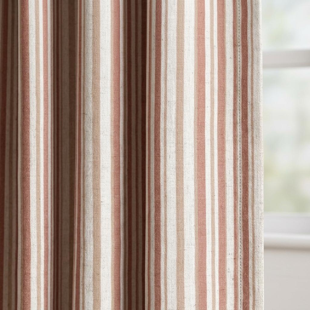 Dusty Rose Pure Linen Stripe Curtains, Cream Farmhouse Drapes, Custom Blackout or Light Filtering — image 2