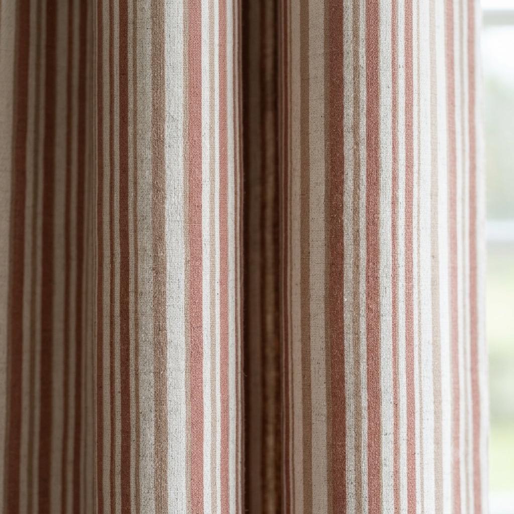 Dusty Rose Pure Linen Stripe Curtains, Cream Farmhouse Drapes, Custom Blackout or Light Filtering — image 8