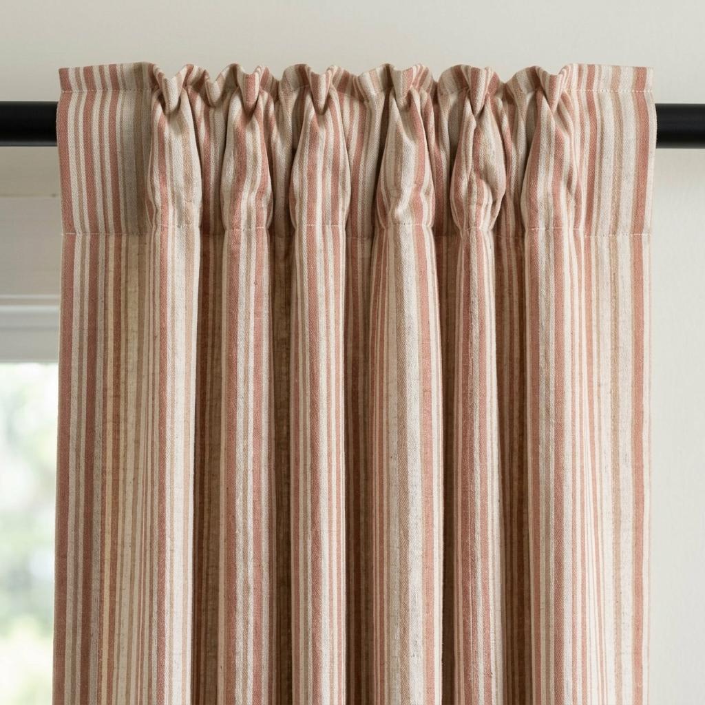Dusty Rose Pure Linen Stripe Curtains, Cream Farmhouse Drapes, Custom Blackout or Light Filtering — image 3