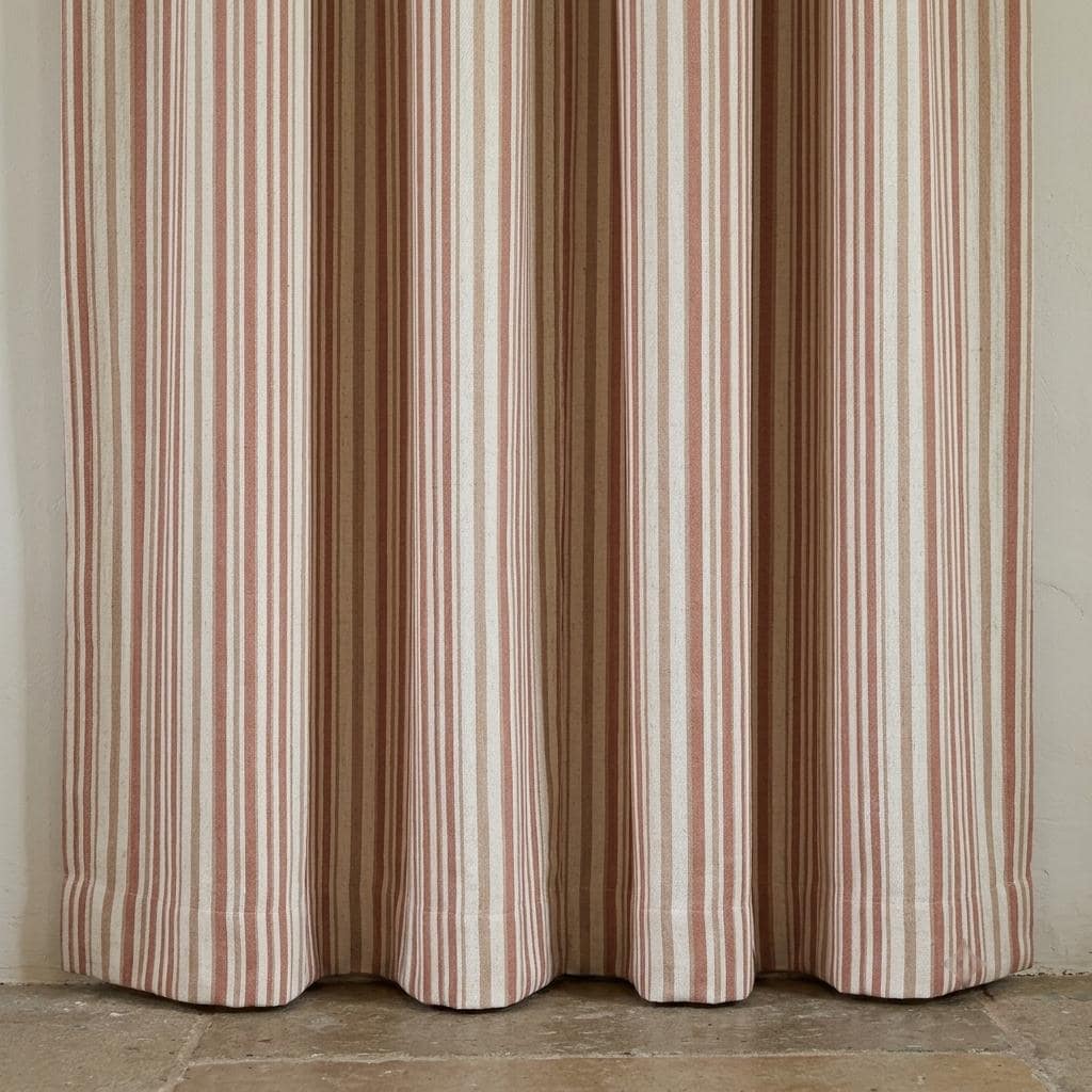 Dusty Rose Pure Linen Stripe Curtains, Cream Farmhouse Drapes, Custom Blackout or Light Filtering — image 6