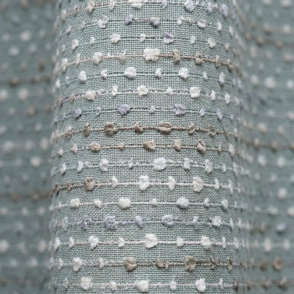 Seafoam Blue Pure Linen Curtains, Ivory Taupe Dotted Stripe Embroidered Drapes, Custom Blackout or Light Filtering Panels — image 6