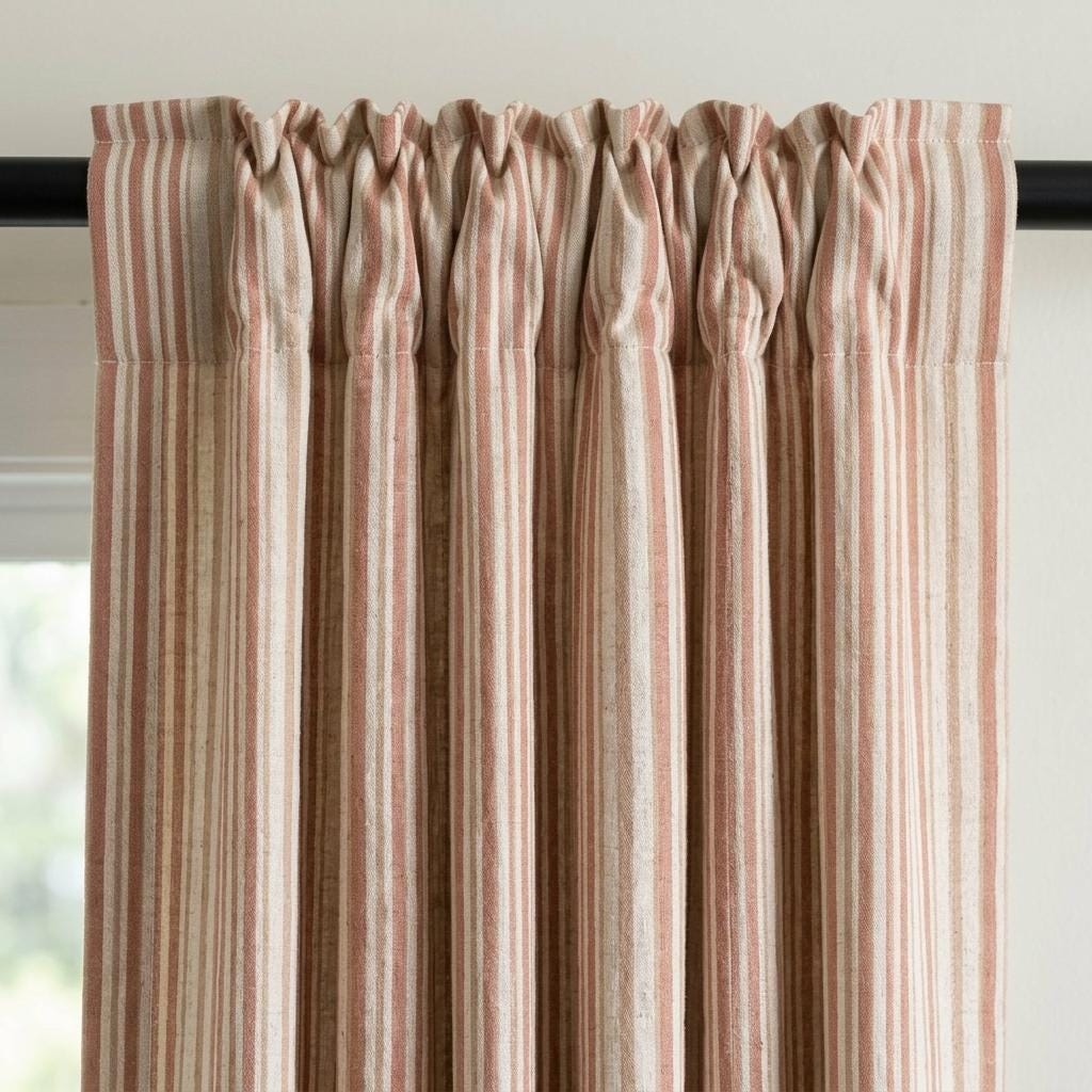 Farmhouse Stripe Linen Curtains, Oatmeal Base with Terracotta & Sand (Single or Pair) — image 6