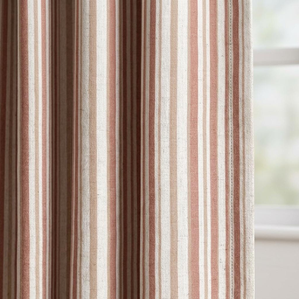 Farmhouse Stripe Linen Curtains, Oatmeal Base with Terracotta & Sand (Single or Pair) — image 5