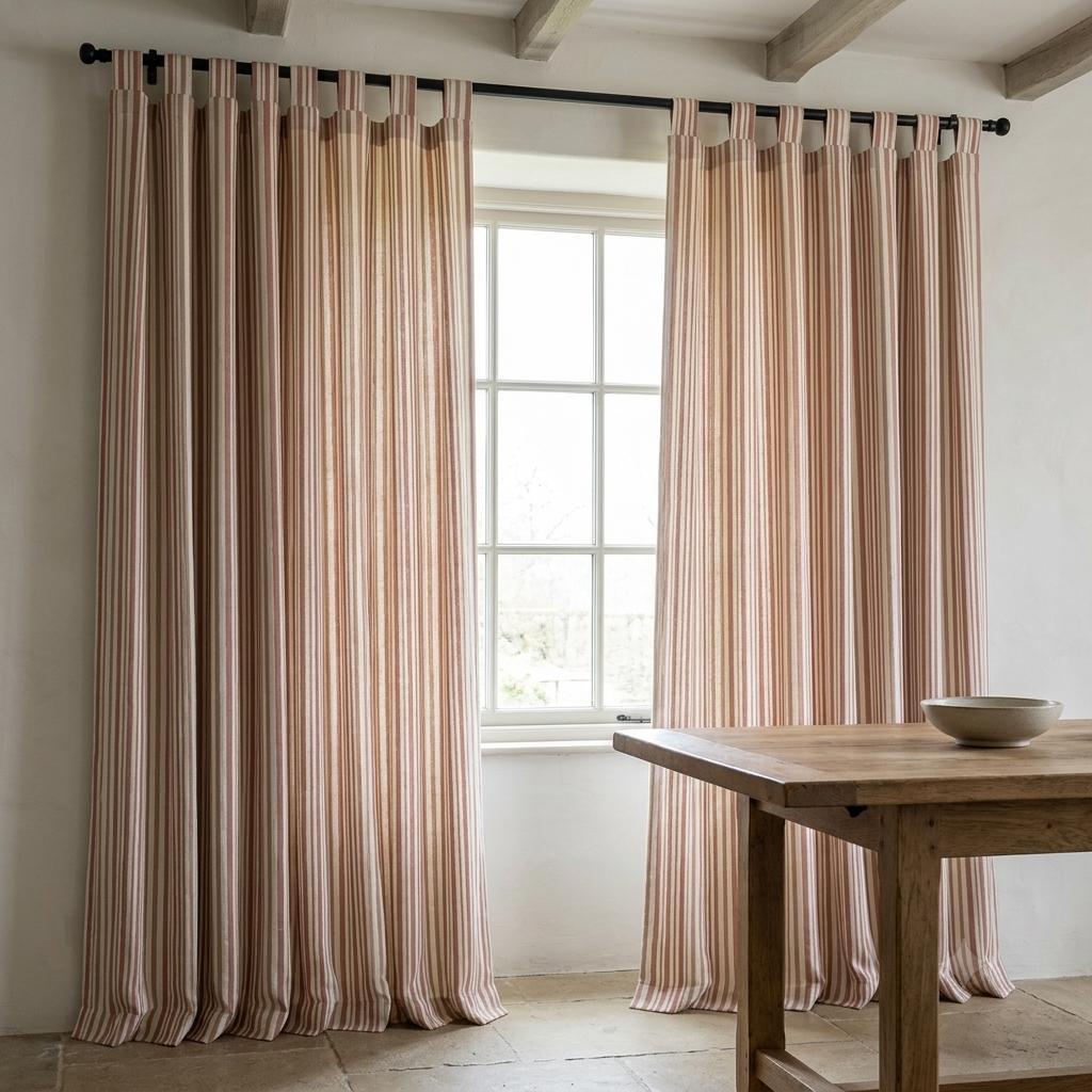 Farmhouse Stripe Linen Curtains, Oatmeal Base with Terracotta & Sand (Single or Pair) — image 3