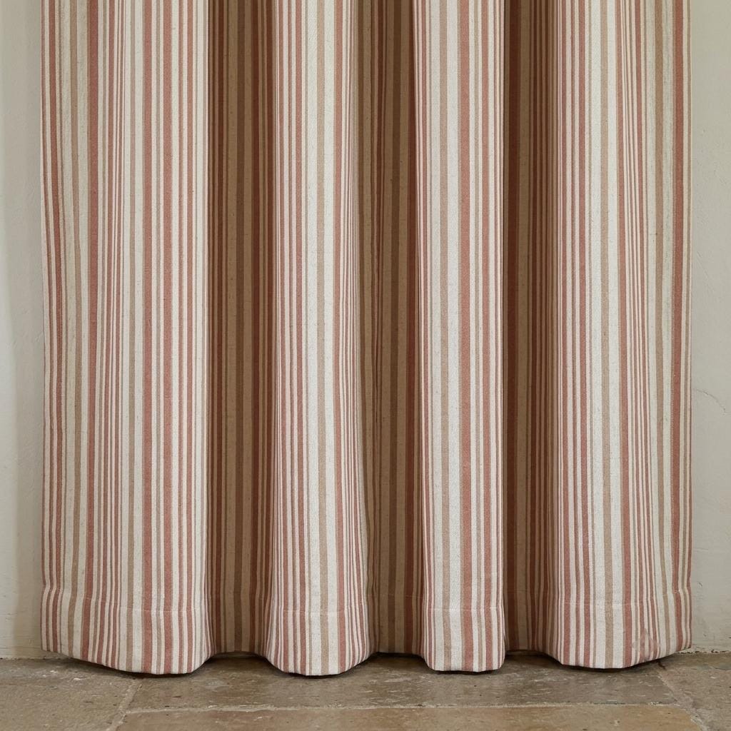 Farmhouse Stripe Linen Curtains, Oatmeal Base with Terracotta & Sand (Single or Pair) — image 9