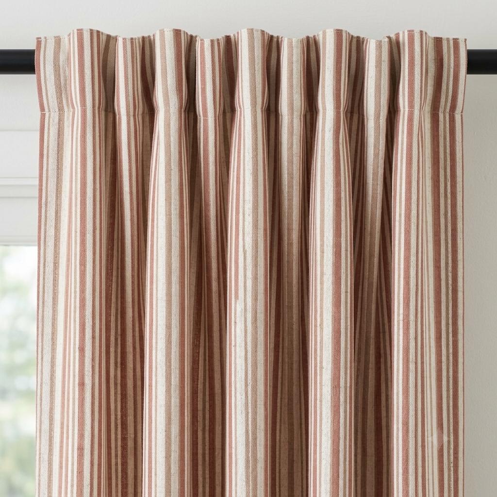 Farmhouse Stripe Linen Curtains, Oatmeal Base with Terracotta & Sand (Single or Pair) — image 10