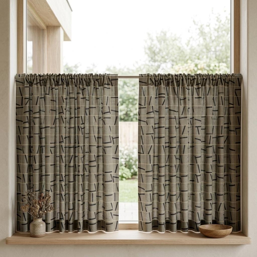 Black Grey Pure Linen Curtains, Abstract Geometric Line Print, Custom Blackout or Light Filtering Drapes — image 7