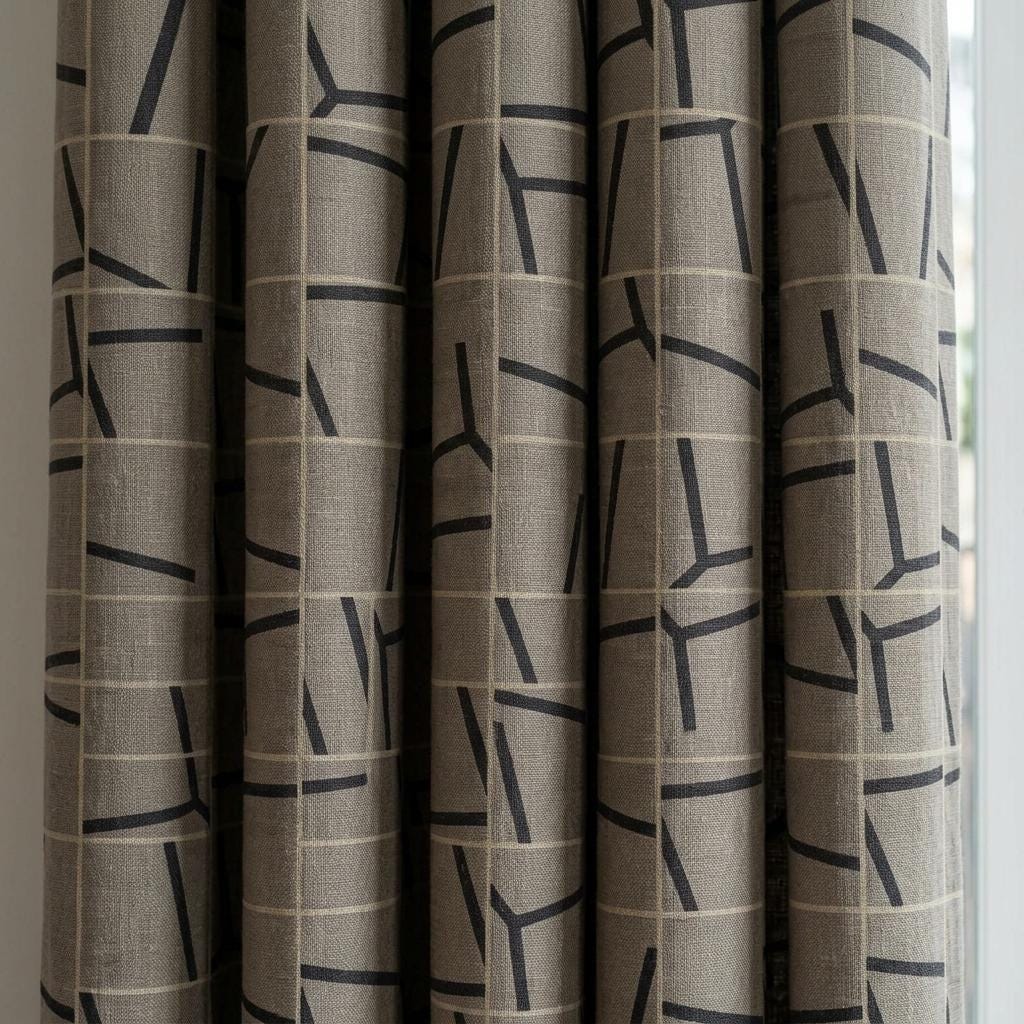 Black Grey Pure Linen Curtains, Abstract Geometric Line Print, Custom Blackout or Light Filtering Drapes — image 5