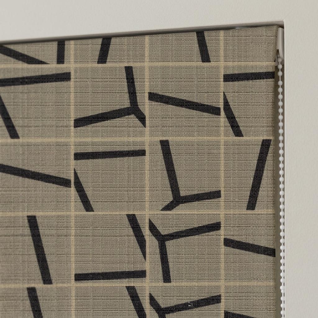 Taupe Black Linen Roman Shade, Abstract Geometric Custom Roman Blind, Mid Century Modern Blackout Shade — image 6