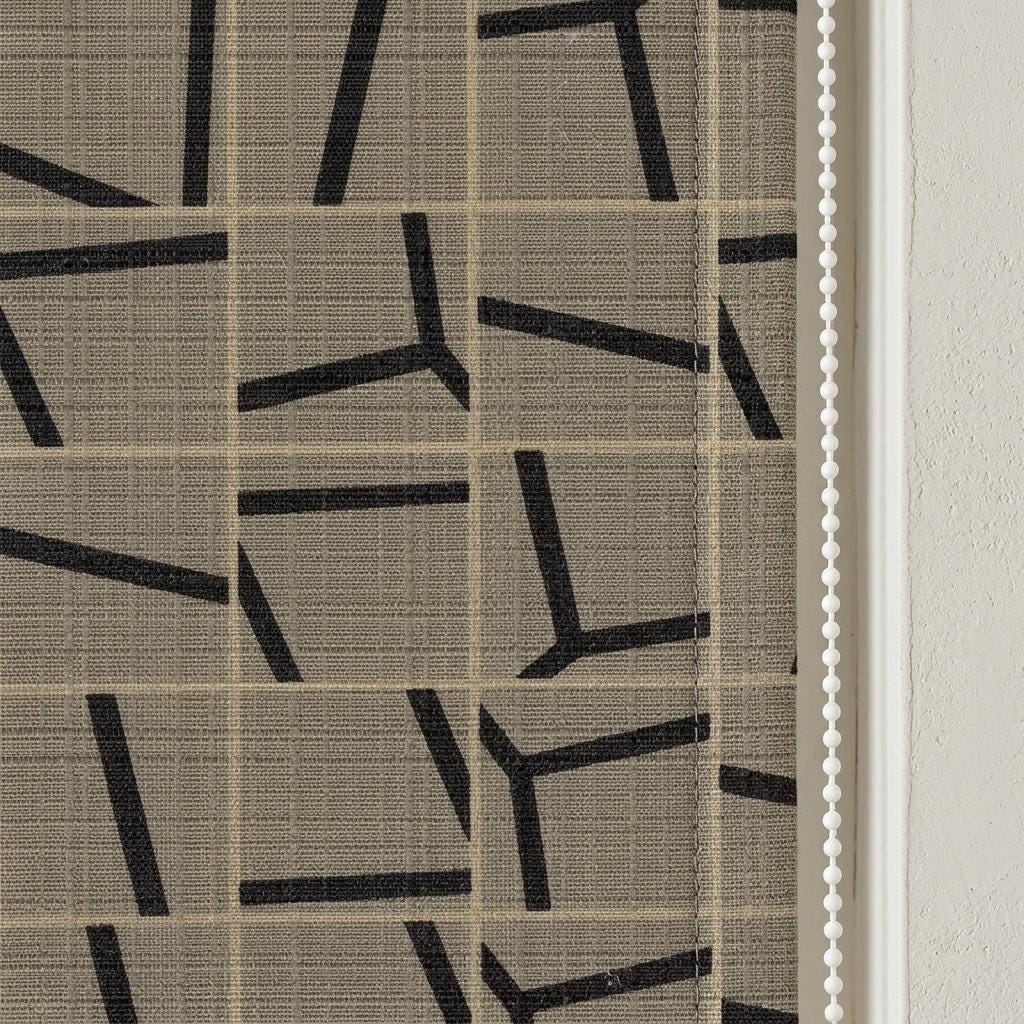 Taupe Black Linen Roman Shade, Abstract Geometric Custom Roman Blind, Mid Century Modern Blackout Shade — image 3