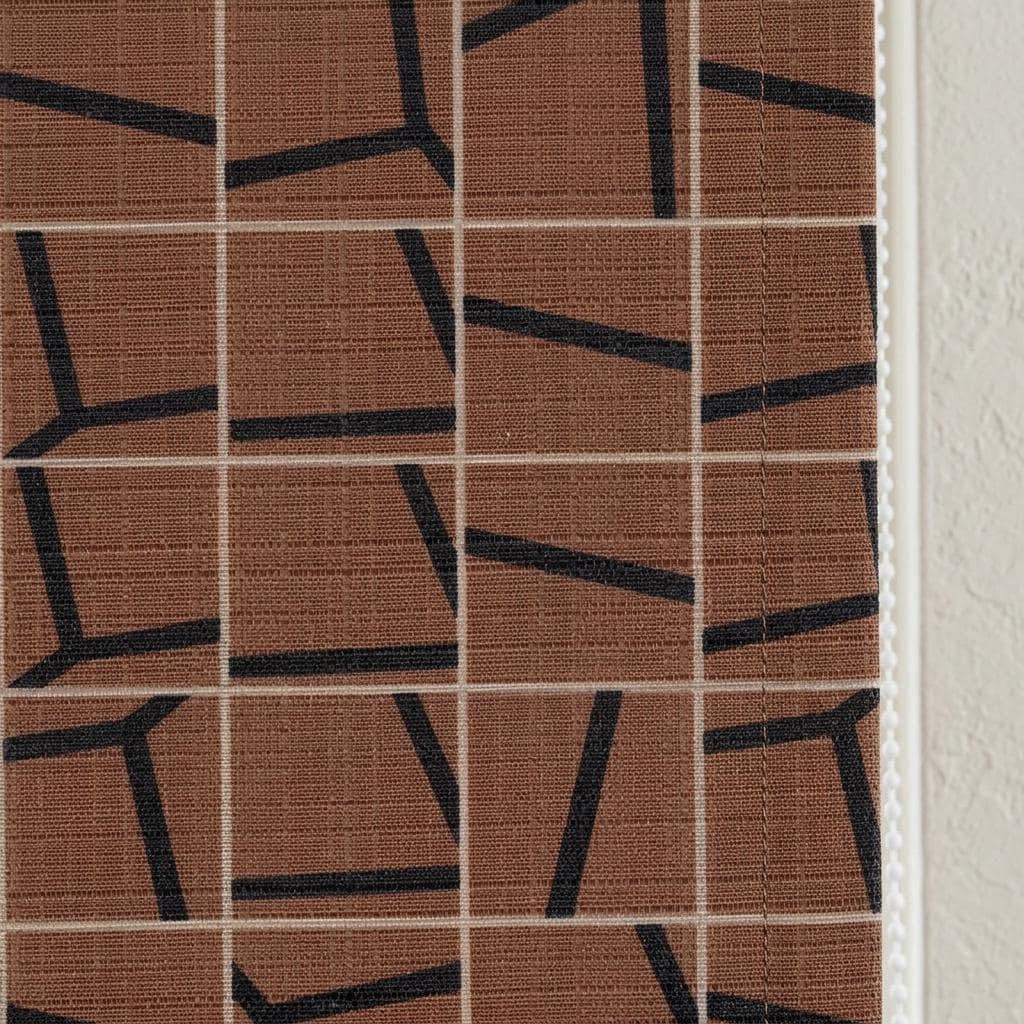 Rust Terracotta Black Linen Roman Shade, Abstract Geometric Custom Roman Blind, Mid Century Modern Blackout — image 6