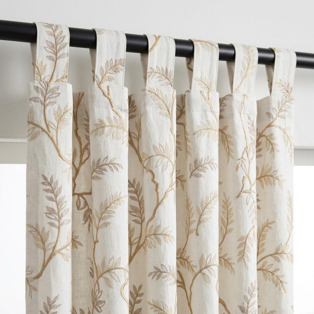 Ivory Pure Linen Curtains, Beige Gold Embroidered Botanical Vine, Custom Blackout or Light Filtering Drapes — image 8