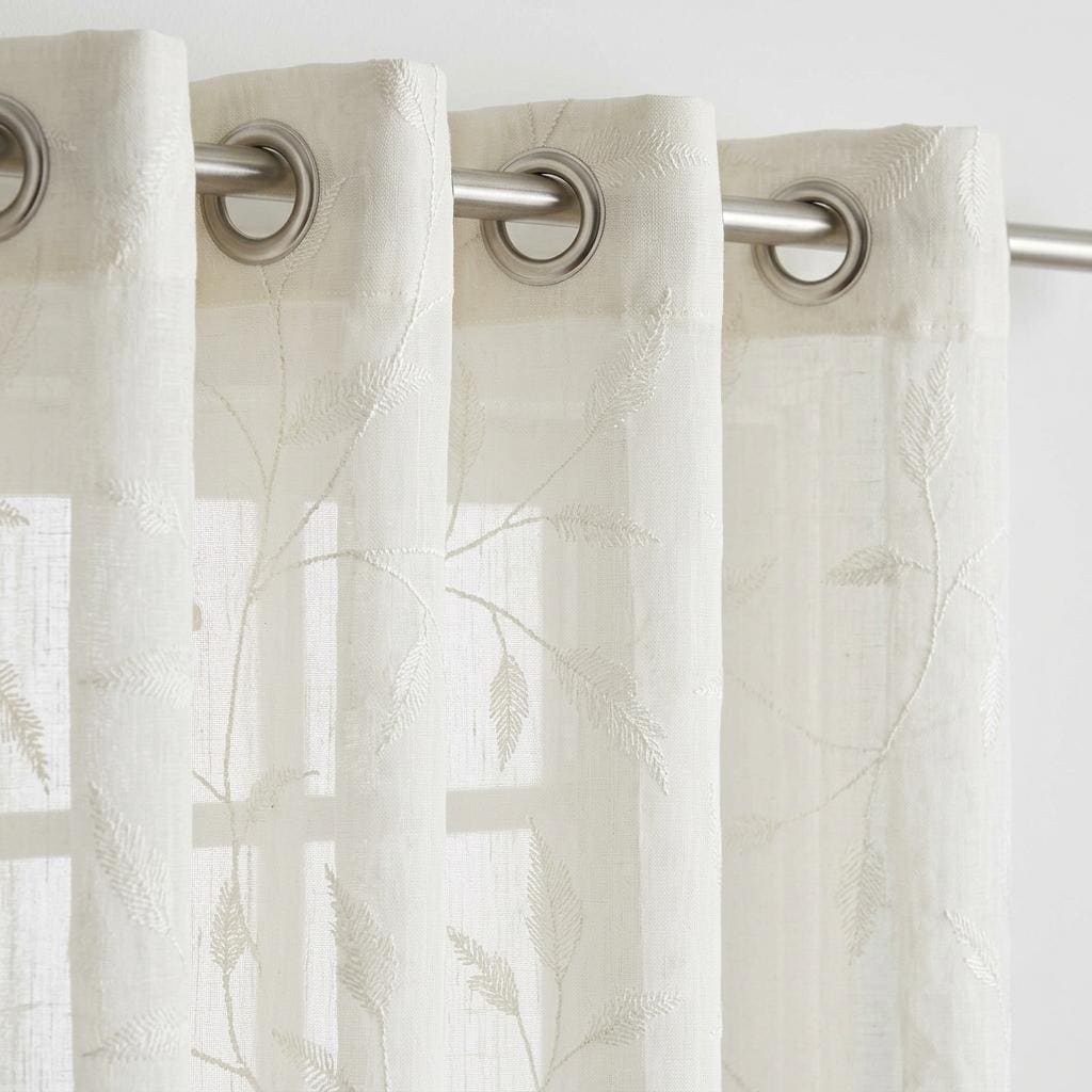 White on White Pure Linen Sheer Curtains, Tone on Tone Embroidered Leaf Vine, Custom Light Filtering Drapes — image 10