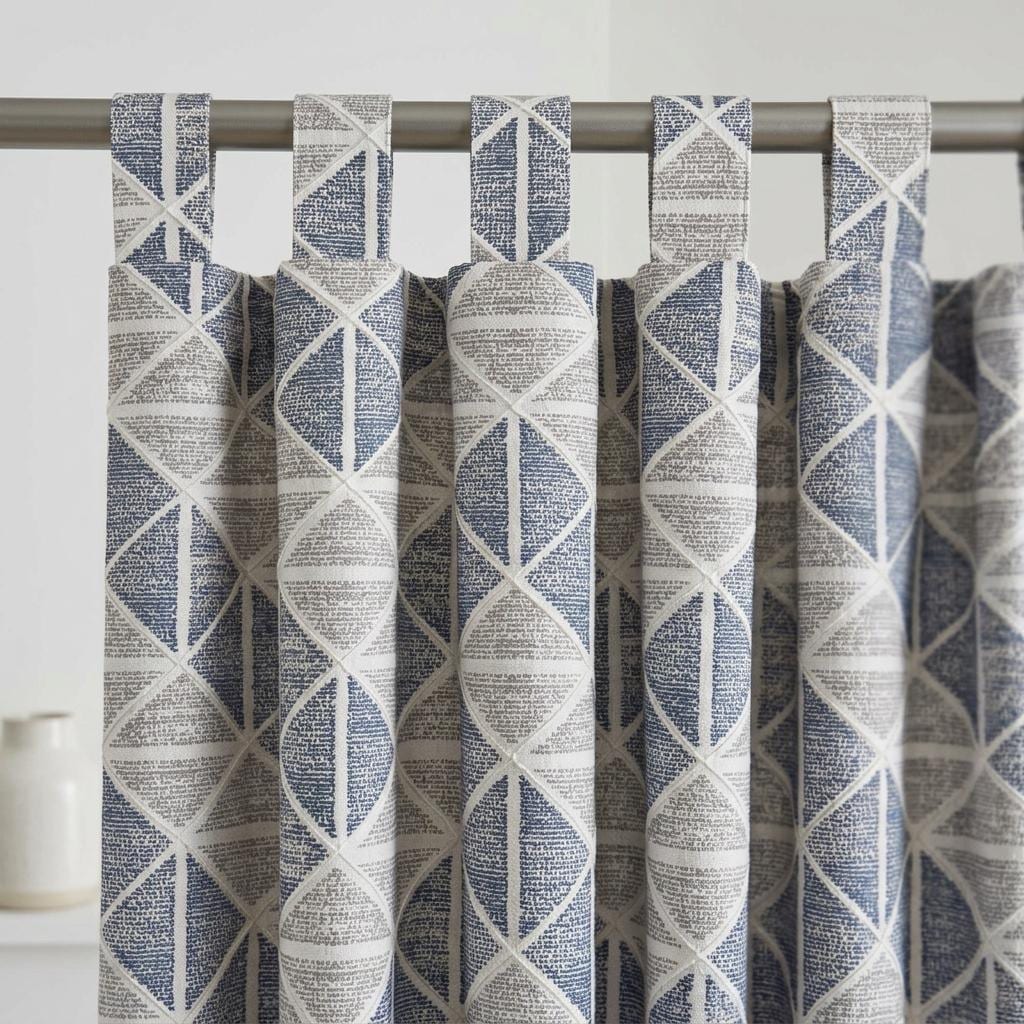 Ivory Navy Blue Grey Geometric Pure Linen Curtains, Embroidered Printed Diamond Drapes, Custom Blackout or Light Filtering — image 8