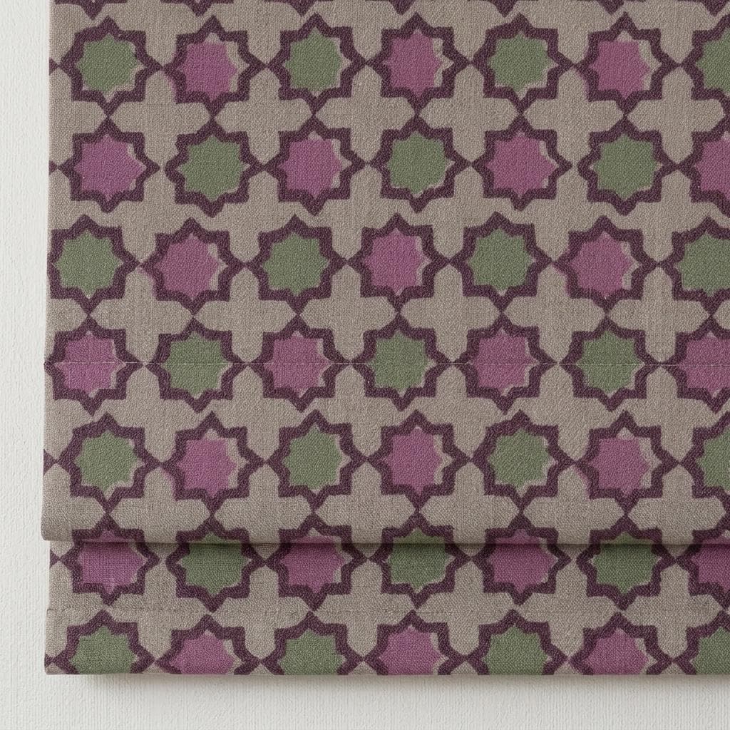 Dusty Pink Sage Linen Roman Shade, Beige Plum Moroccan Geometric Blind, Custom Blackout or Light Filtering — image 1