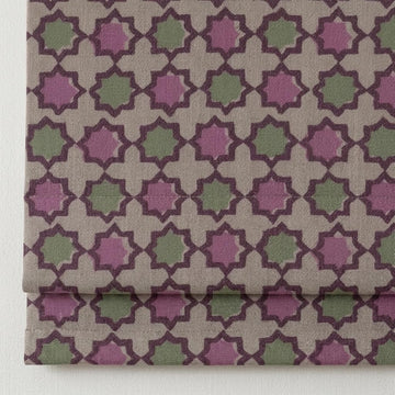 Dusty Pink Sage Linen Roman Shade, Beige Plum Moroccan Geometric Blind, Custom Blackout or Light Filtering — image 1