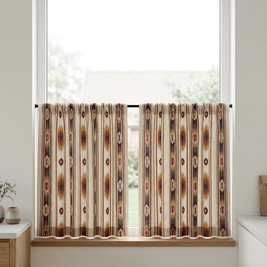 Terracotta Teal Pure Linen Curtains, Southwestern Ikat Stripe, Custom Blackout or Light Filtering Boho Drapes — image 6