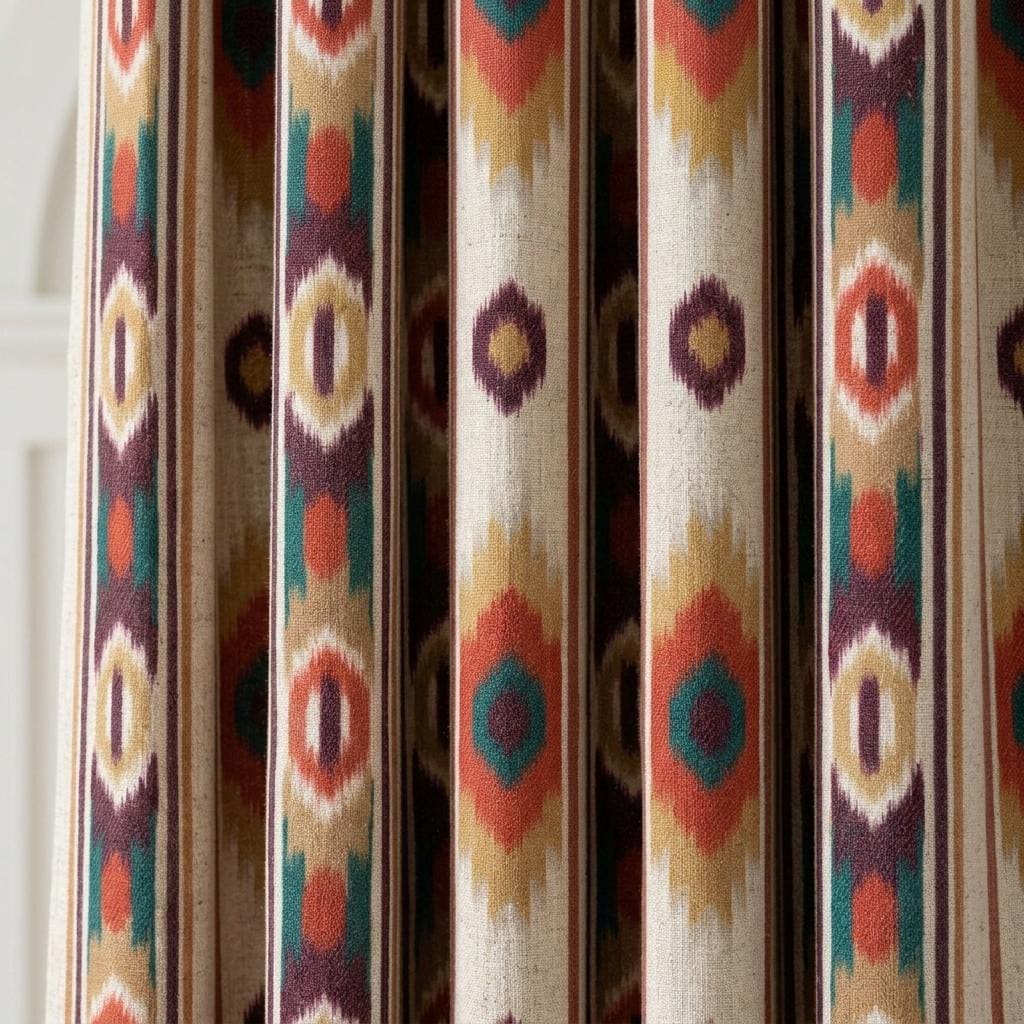 Terracotta Teal Pure Linen Curtains, Southwestern Ikat Stripe, Custom Blackout or Light Filtering Boho Drapes — image 8