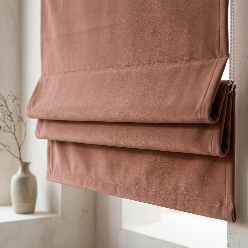 Terracotta Rust Matte Velvet Roman Shade, Custom Corded Window Blind, Blackout or Light Filtering — image 1