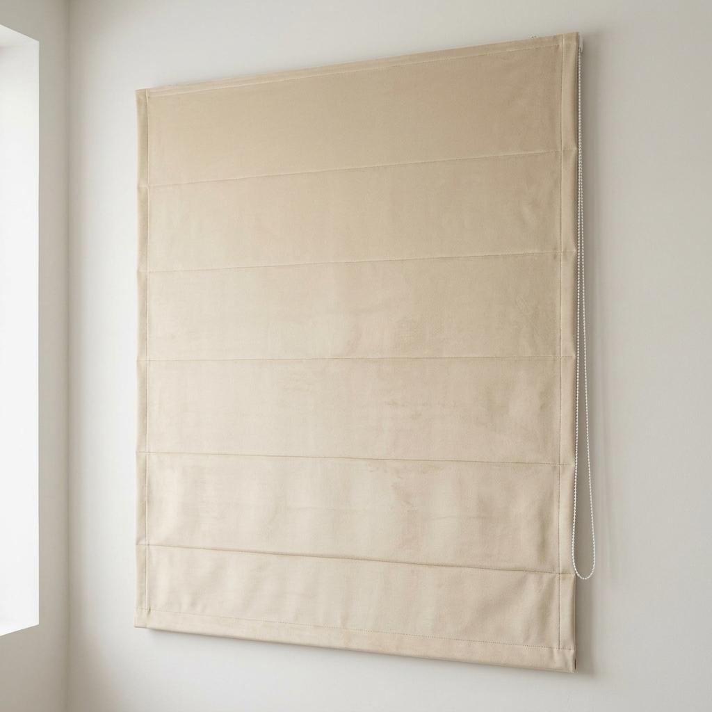 Ivory Cream Matte Velvet Roman Shade, Custom Corded Window Blind, Blackout or Light Filtering — image 1