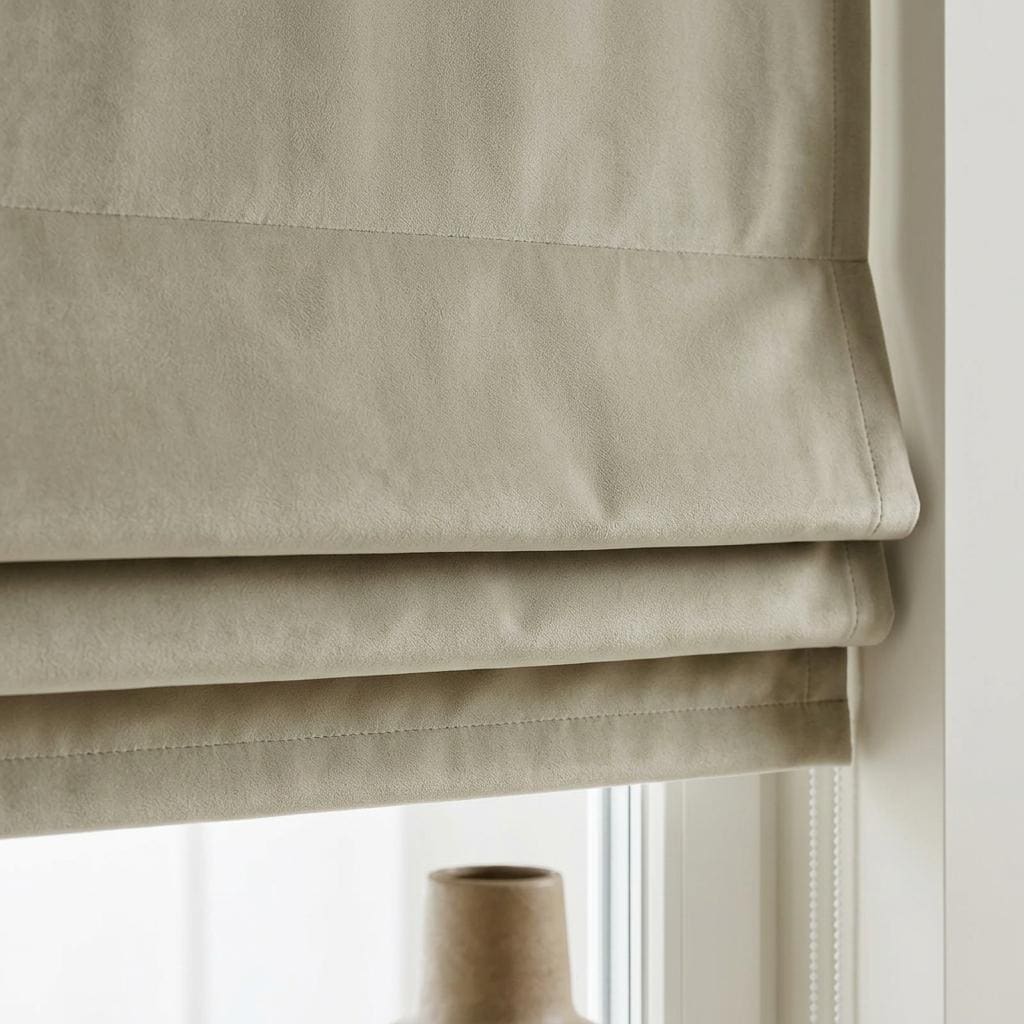 Champagne Beige Matte Velvet Roman Shade, Custom Corded Window Blind, Blackout or Light Filtering — image 1