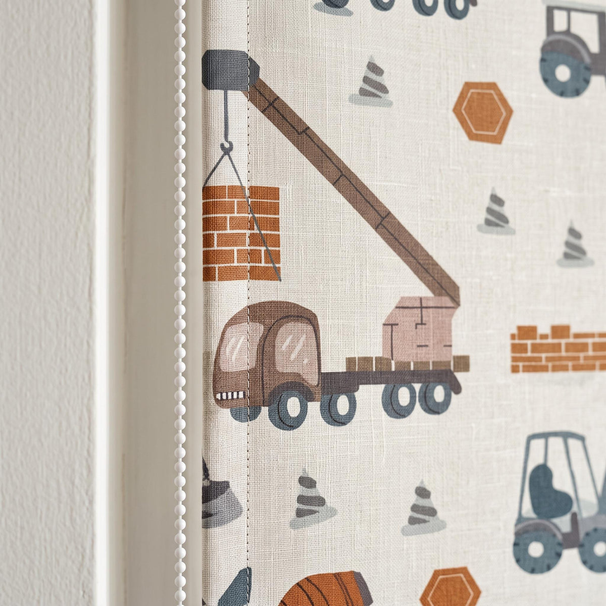Custom Construction Truck Linen Roman Shade, Blue-Gray Terracotta Excavator Nursery Blind, Blackout or Light Filtering — image 4
